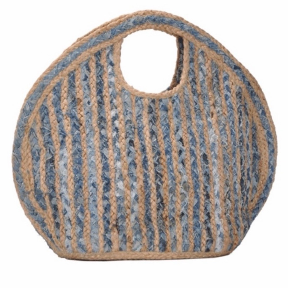 Denim Raffia Tote Bag